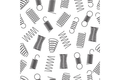 Metal springs seamless pattern. Steel coil spirals, flexible wire elas