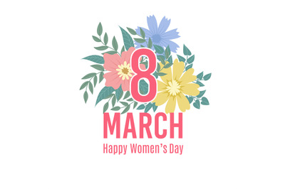 Greeting card of 8 march. Happy womens day background with spring flow