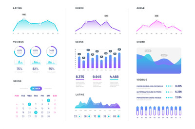 Ui dashboard. Modern infographic with gradient finance graphs&2C; statist