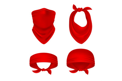 Red bandana. Cowboy or biker face scarf, bandanna neck shawl. Blank ha