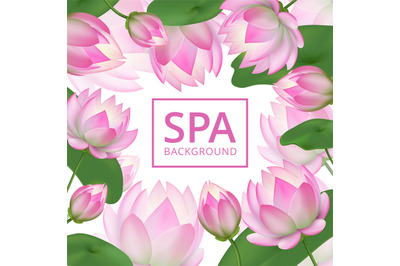 Pink lotus flowers background. Invitation healing to garden. Lotus wed