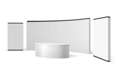 White exhibition stand. Blank trade show booth promotional display. Ev