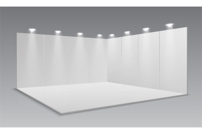 Blank display exhibition stand. White empty panels&2C; promotional advert