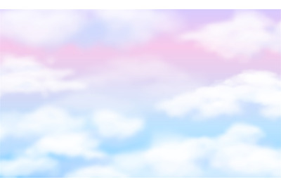 Fantasy sky. White clouds on magic rainbow background. Fairy cute unic