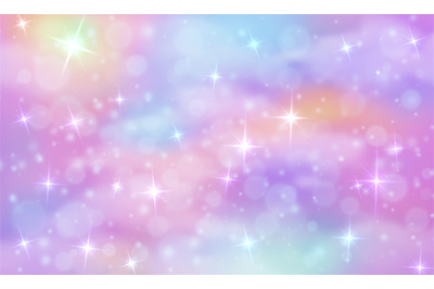 Unicorn fantasy background. Rainbow sky with glittering stars. Abstrac