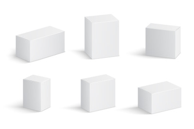 White cardboard boxes. Blank medicine package in different sizes. Medi