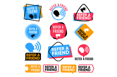 Refer a friend. Referral, friends shopping marketing attention vector