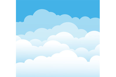 Sky and clouds. Cartoon cloudy background. Heaven scene with blue sky