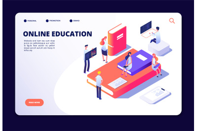 Online education isometric. Internet class training, studying in on-li