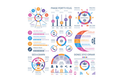 Infographics. Marketing graphs financial workflow diagram, bar chart.