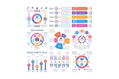 Financial infographic. Business bar graph and flow chart, economic dia