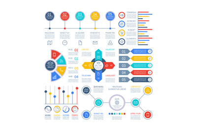 Infographics diagrams. Infochart elements, marketing chart and graphs,