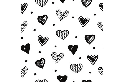 Sketch hearts seamless pattern. Romantic doodle love valentines day ve