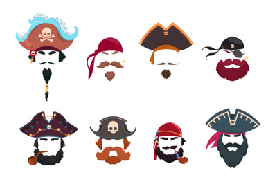 Pirate mask. Funny face photo filters. Pirates hats, bandana and smoki