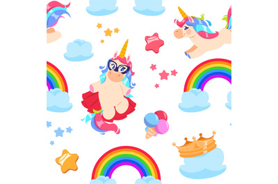 Cute unicorn seamless pattern. Baby pony&2C; rainbow horse. Girl bedroom