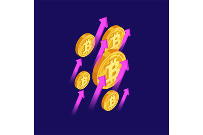 Bitcoin and cryptocurrency growth isometric vector concept