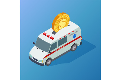 Commercial medicine vector isometric ambulance and coin