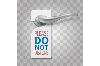 Do not disturb room vector sign. Hotel door hangers on silver realisti