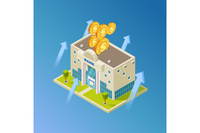 Financial, business, banking vector. Isometric bank building