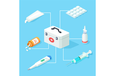 First aid kit tools vector isometric concept