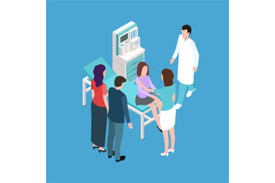 Girl teenager on medical check up isometric vector