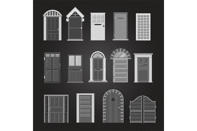 Grey front house doors isolated on transparent background