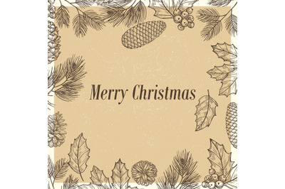 Grunge Christmas poster with branches and cones