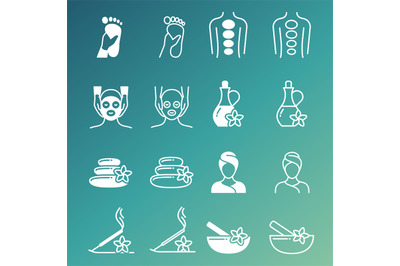 Line and outline massage and relaxing vector icons