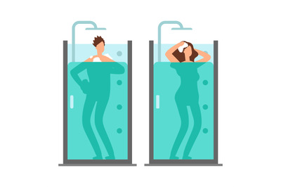 Man and woman take shower vector illustration