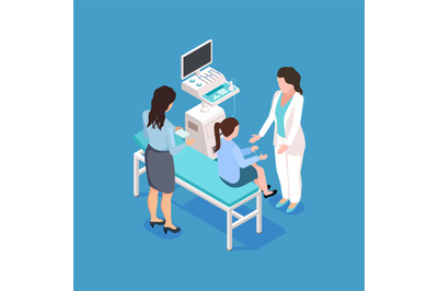 Medical examination of a child isometric vector illustration