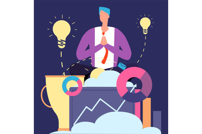 Meditation and ideas concept. Creative businessman relaxing vector ill