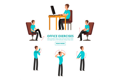 Office exercises info of set vector illustration