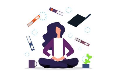 Office meditation. Concentration at workspace vector illustration