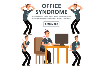 Office syndrome symptoms of set vector illustration