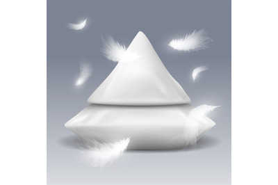 Pyramide from pillows with white feathers vector