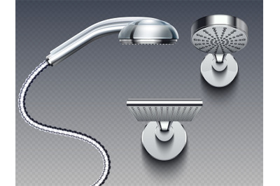 Realistic bathroom shower heads vector isolated on background