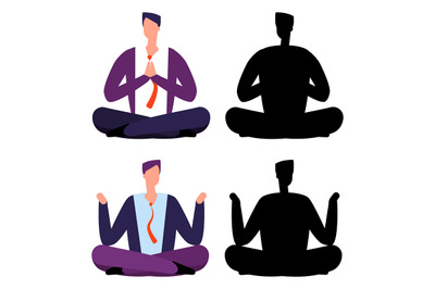 Relax&2C; meditation cartoon businessmen. Two men relaxing