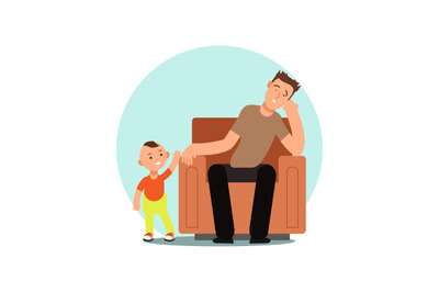 Tired father asleep in chair vector illustration