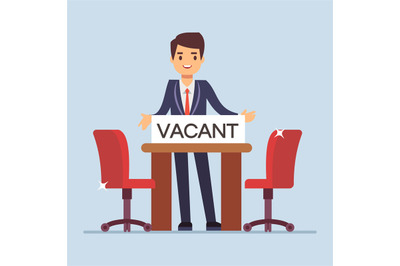 Flat character businessman manager invites for interview