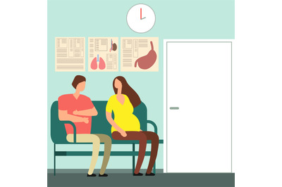 Pregnant woman and man waiting for doctor vector illustration