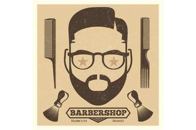 Vintage barbershop poster template. Fashion hipster print