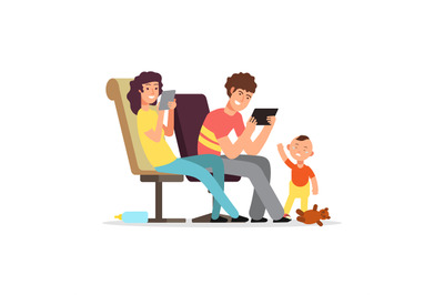 Young parents do not pay attention to child vector illustration