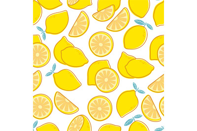 Lemon seamless pattern. Tropical citrus exotic fruit print. Yellow lem