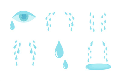 Cartoon tears. Cry and sweat drops. Crying tears, droplets from eyes v