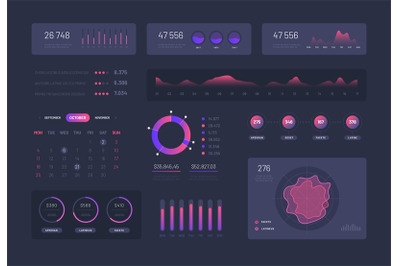 Visual data graphics. Control admin panel with charts column diagrams.