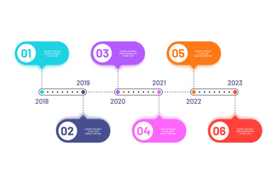 Business timeline. 6 process steps, horizontal workflow processing dia