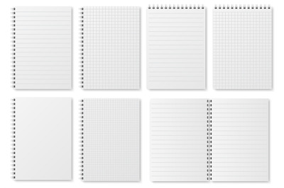 Notebook paper sheets. Sketchbook blank pages with variety of lines an