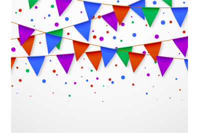 Party flag garland with confetti. Kids birthday, circus carnival fiest