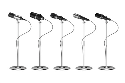 Microphones. Voice amplification audio equipment. Broadcast, concert a