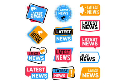 Latest news labels. Information banners with promotional words. Newsle